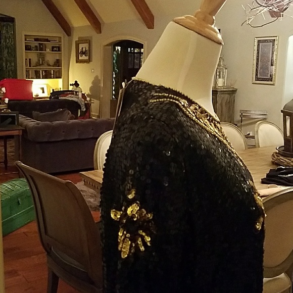 NWT vintage black sequined long sleeve blouse - Picture 5 of 5